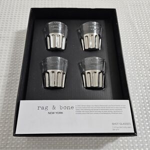 Rag & Bone NY NIB 4 Shot Glasses Set Bar Accessories Contemporary Metallic